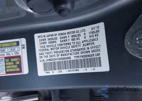 2013 Honda Insight Ex from USA, damaged, VIN JHMZE2H74DS004065